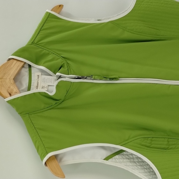 Coldwater Creek full zip vest large green white trim lightweight with pockets - Picture 2 of 8